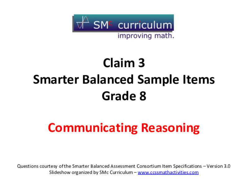 Smarter Balanced Sample Items: 8th Grade Math – Claim 3 Assessment