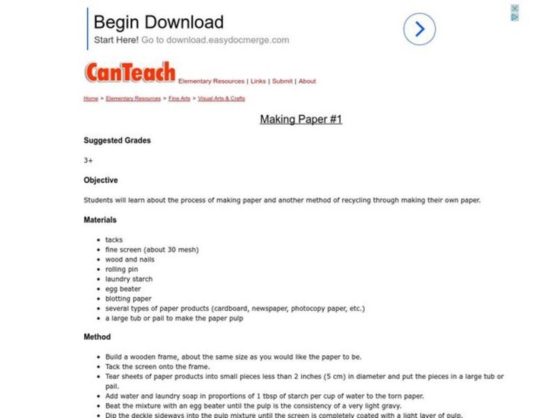 Making Paper #1 Lesson Plan