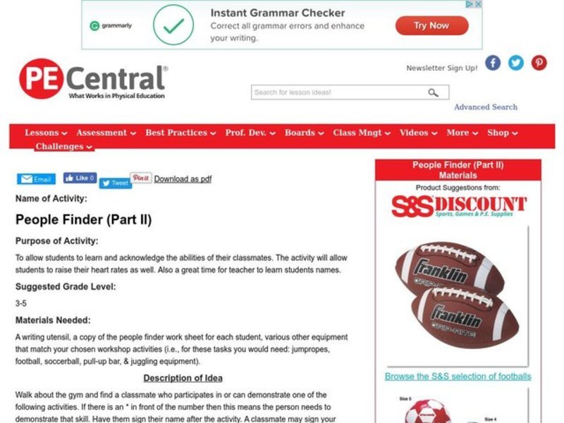 People Finder (Part II) Lesson Plan