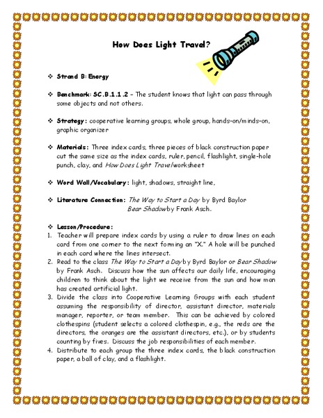 How Does Light Travel? Lesson Plan