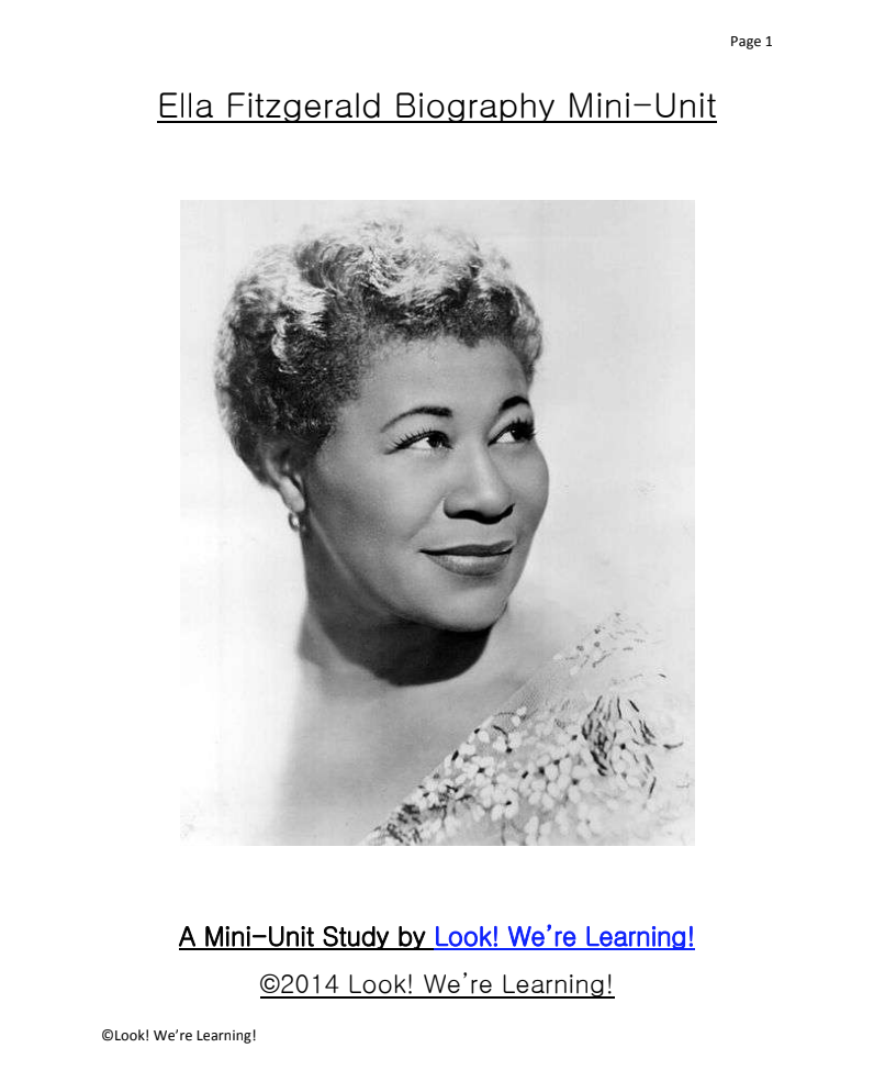 Ella Fitzgerald Biography Mini-Unit Worksheet