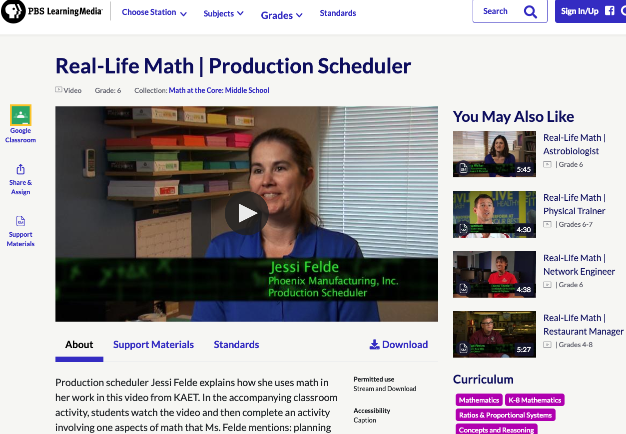 Real-Life Math — Production Scheduler Instructional Video