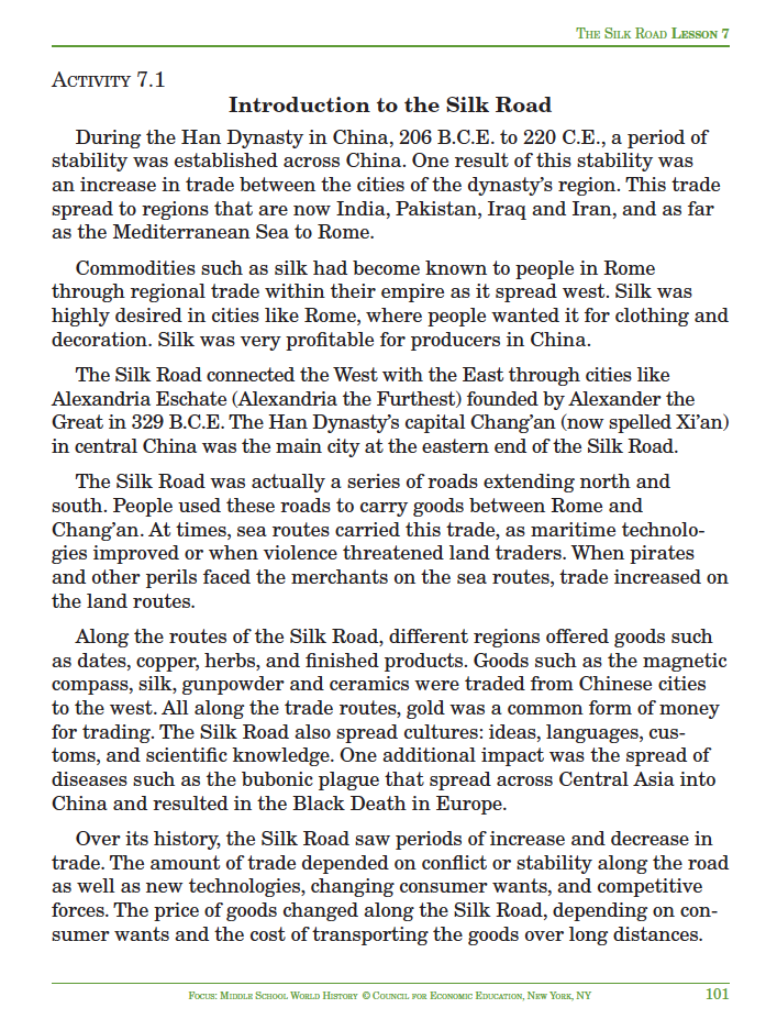 The Silk Road Activity