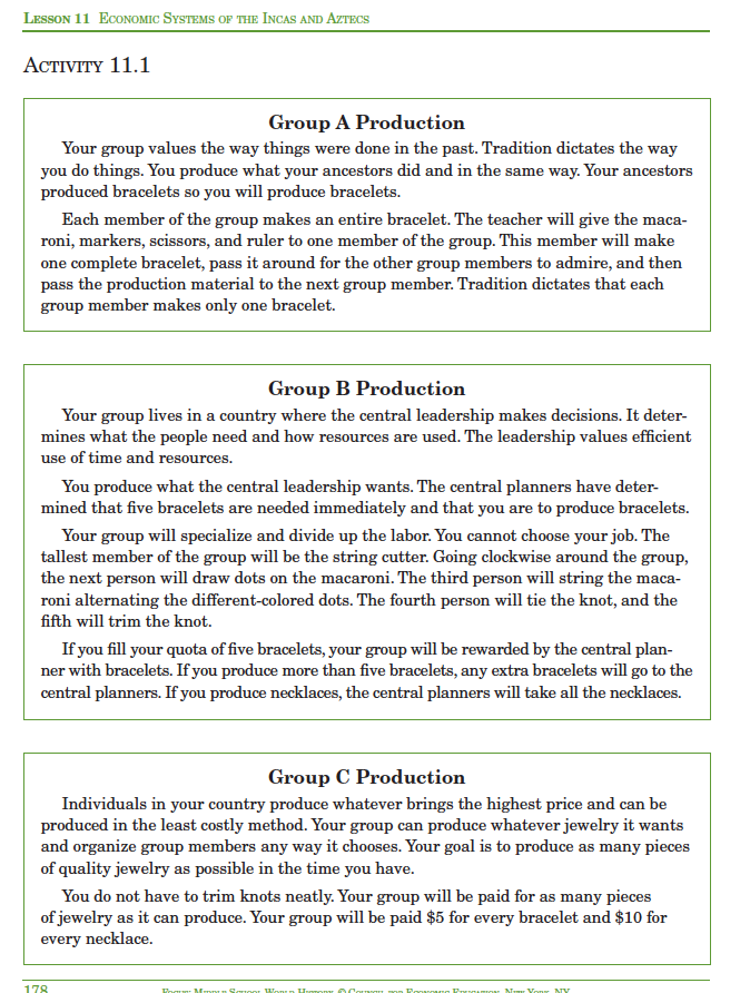 Economic Systems of the Incas and Aztecs Activity