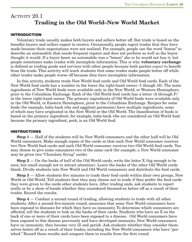 The Columbian Exchange Activity