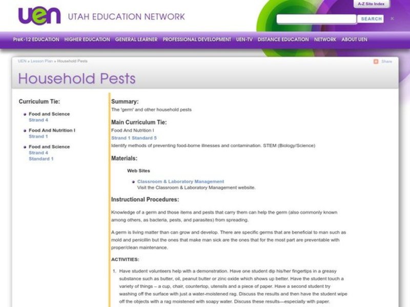 Household Pests Lesson Plan