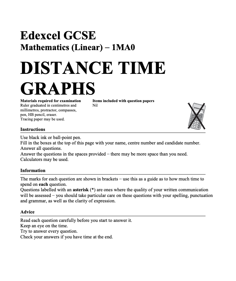 Distance Time Graphs Assessment