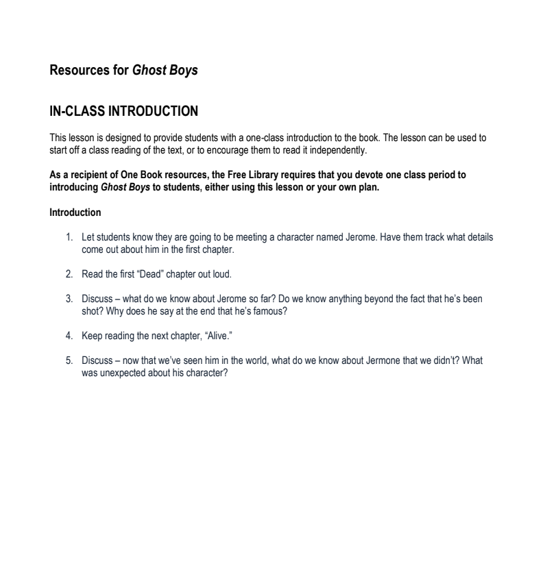 Resources for Ghost Boys Lesson Plan