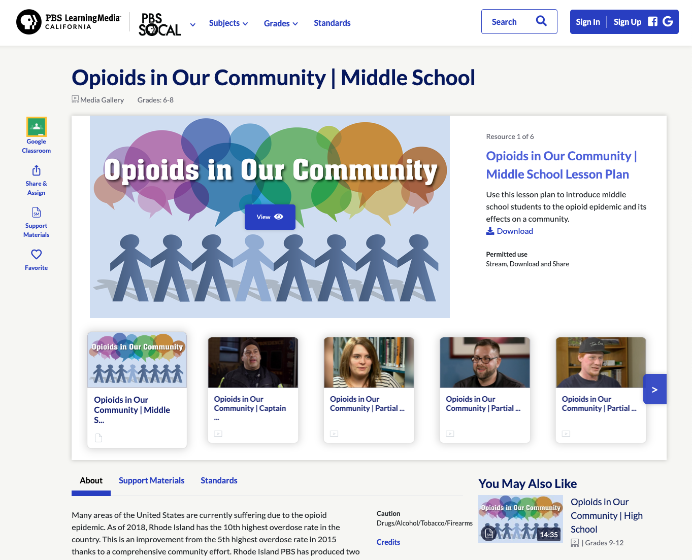 Opioids in Our Community—Middle School Lesson Plan