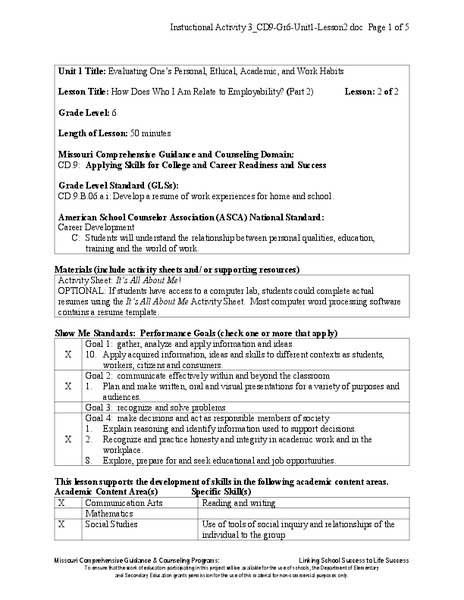 How Does Who I Am Relate to Employability? Lesson Plan