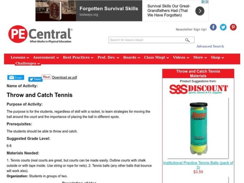 Throw and Catch Tennis Lesson Plan