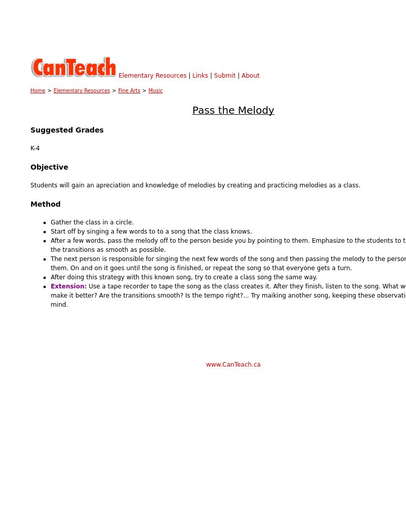 Pass the Melody Activity