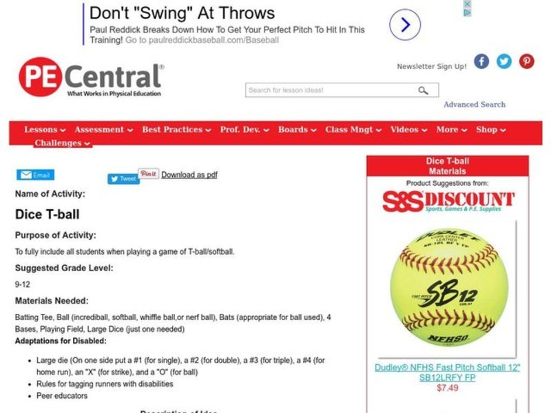 Dice T-ball Lesson Plan
