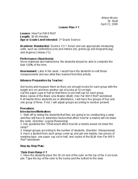 How Far Will It Roll? Lesson Plan
