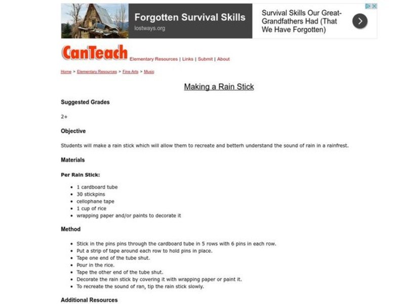 Making a Rain Stick Lesson Plan