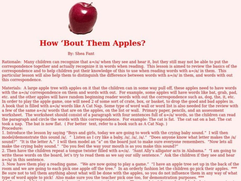 How 'Bout Them Apples? Lesson Plan