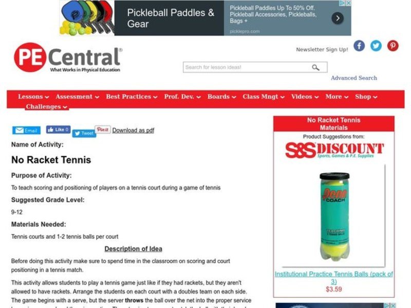 No Racket Tennis Lesson Plan