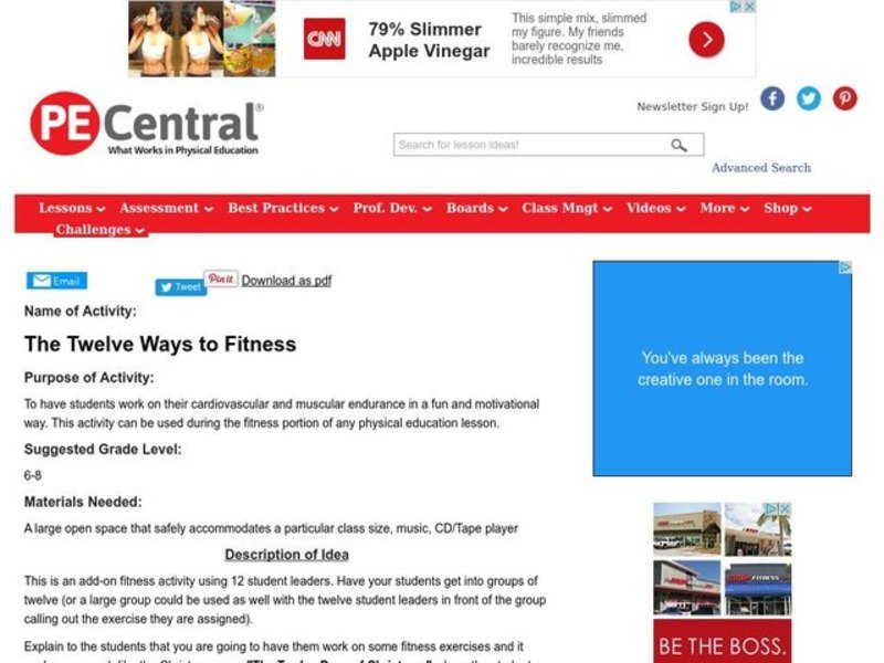 The Twelve Ways to Fitness Lesson Plan