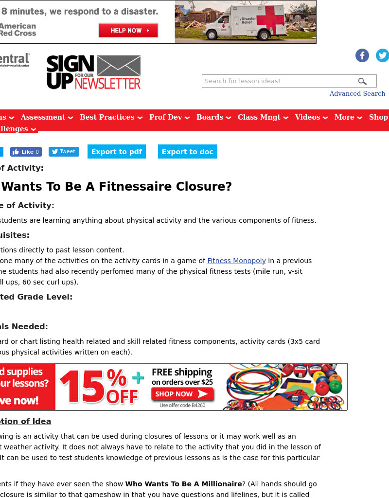 Who Wants To Be A Fitnessaire? Closer Lesson Plan