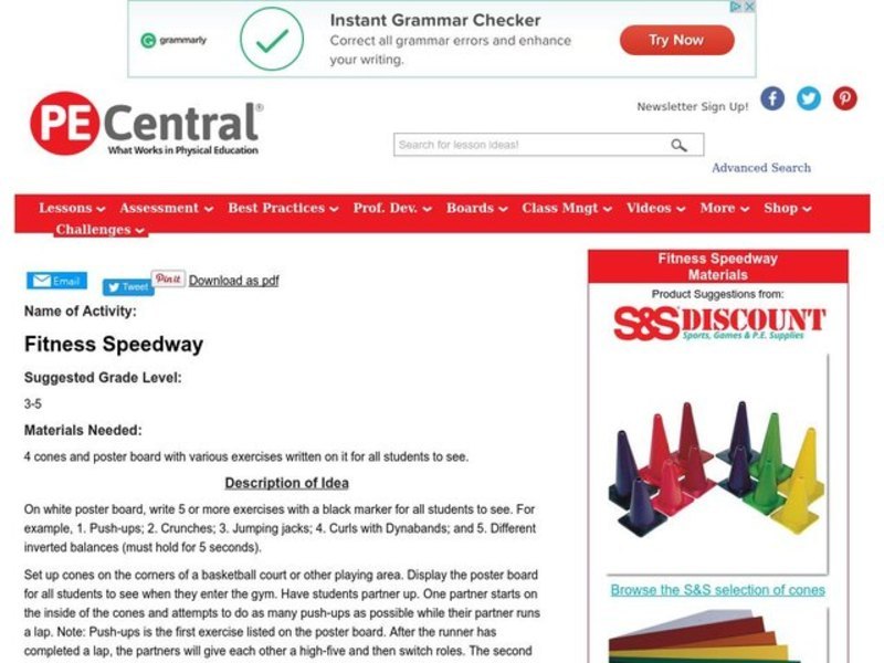 Fitness Speedway Lesson Plan