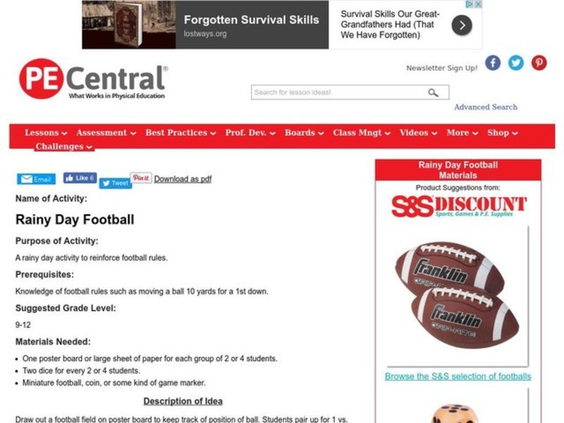 Rainy Day Football Lesson Plan