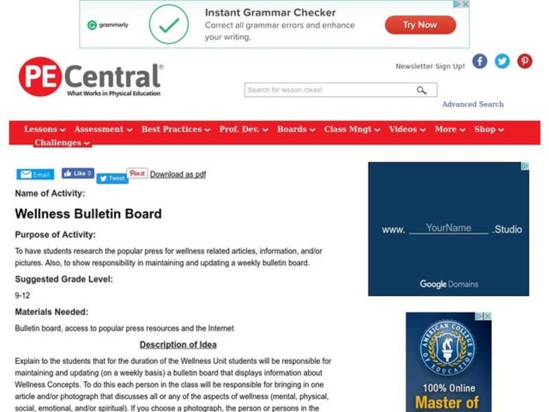Wellness Bulletin Board Lesson Plan