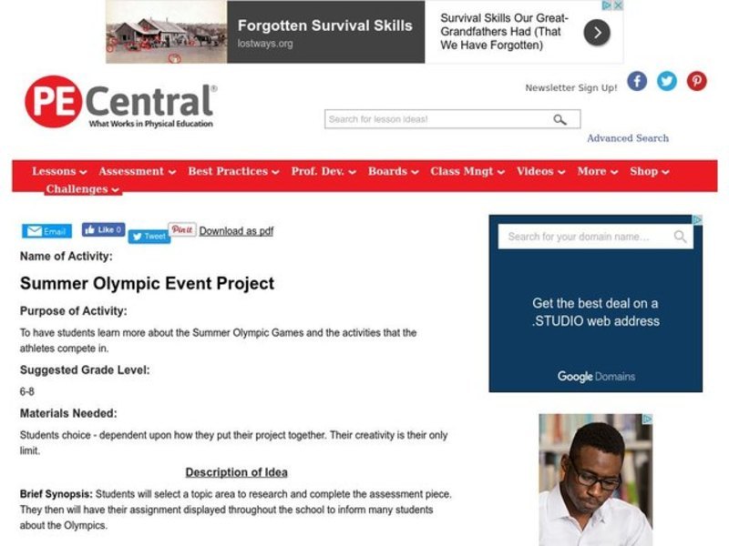 Summer Olympic Event Project Lesson Plan
