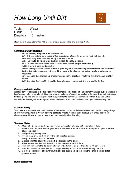 How Long Until Dirt Lesson Plan