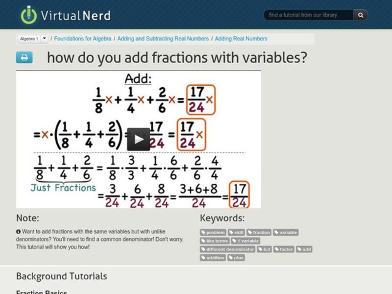 How Do You Add Fractions with Variables? Instructional Video