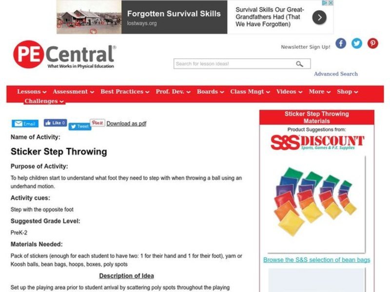 Sticker Step Throwing Lesson Plan