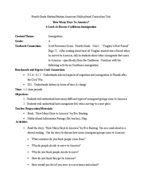 How Many Days To America? Lesson Plan
