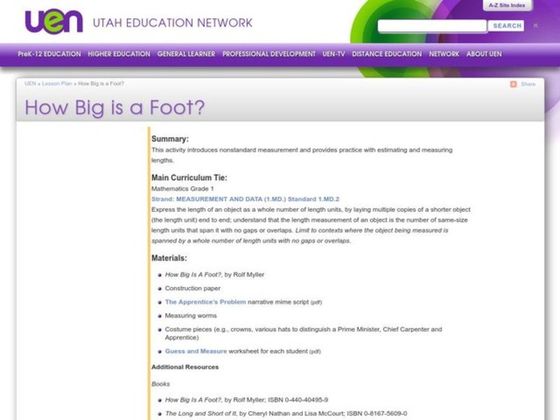 How Big is a Foot? Lesson Plan