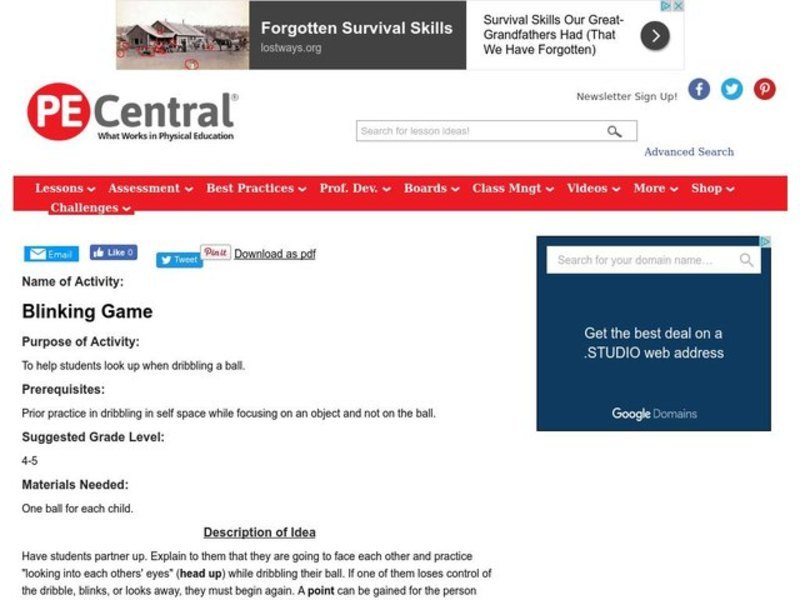 Blinking Game Lesson Plan