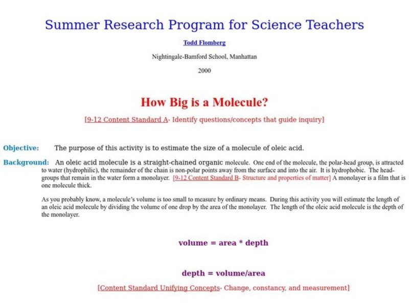 How Big is a Molecule? Lesson Plan