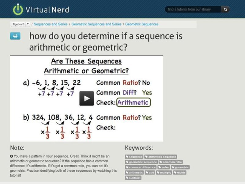 How Do You Determine if a Sequence is Arithmetic or Geometric? Instructional Video