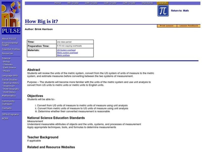 How Big is it? Lesson Plan