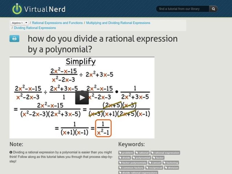 How Do You Divide a Rational Expression by a Polynomial? Instructional Video
