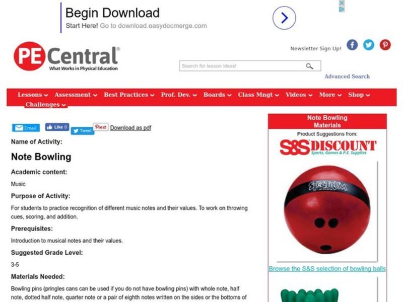 Note Bowling Lesson Plan