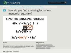 How Do You Find a Missing Factor in a Monomial Equation? Instructional Video