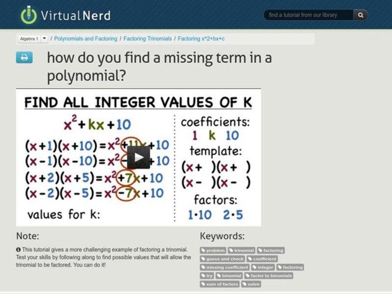 How Do You Find a Missing Term in a Polynomial? Instructional Video