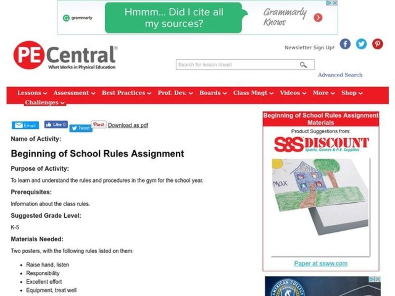 Beginning of School Rules Lesson Plan