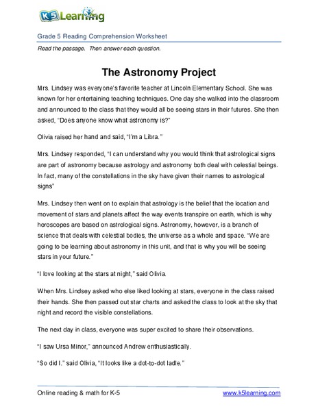 The Astronomy Project Worksheet