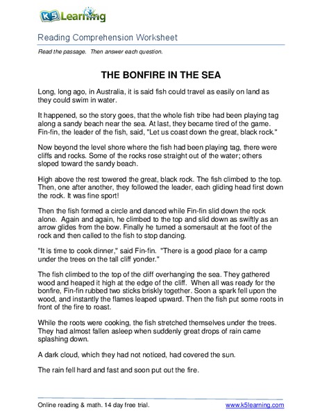 The Bonfire in the Sea Worksheet