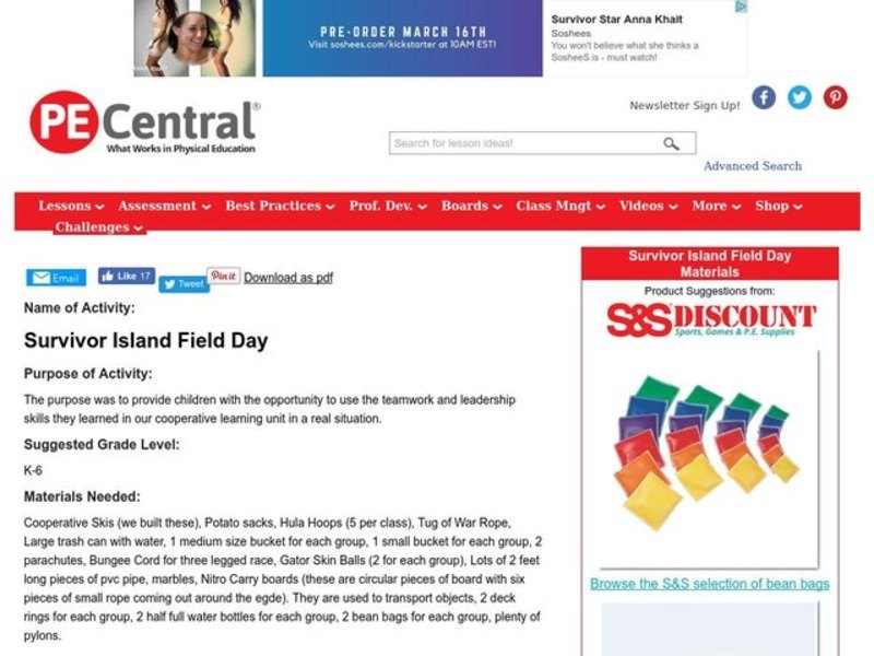 Survivor Island Field Day Lesson Plan