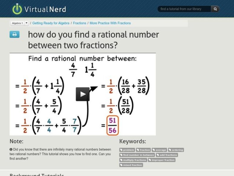 How Do You Find a Rational Number Between Two Fractions? Instructional Video