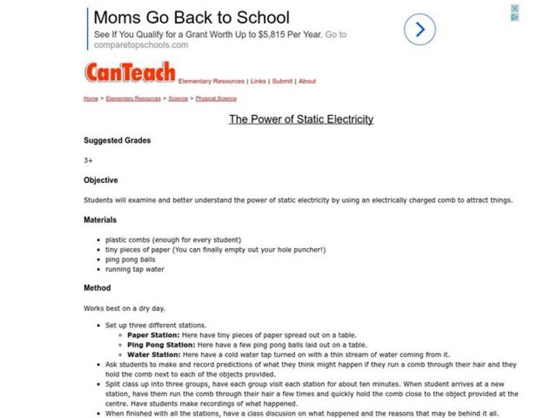 The Power of Static Electricity Lesson Plan