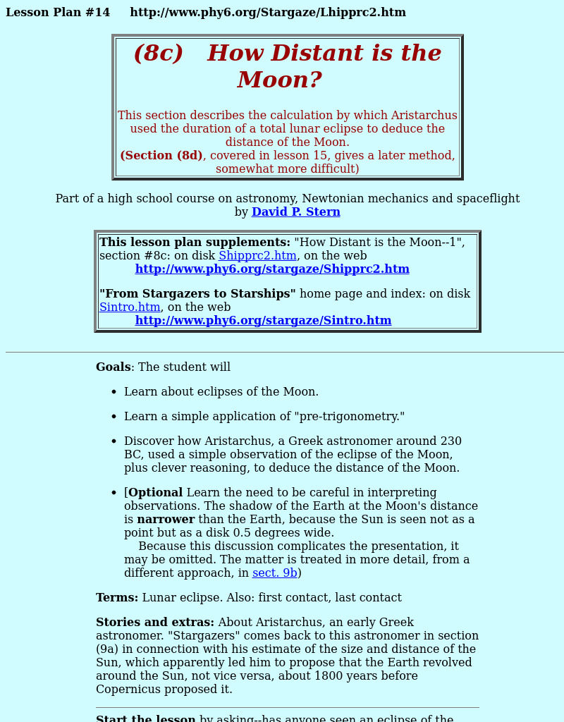 How Distant Is The Moon? Lesson Plan