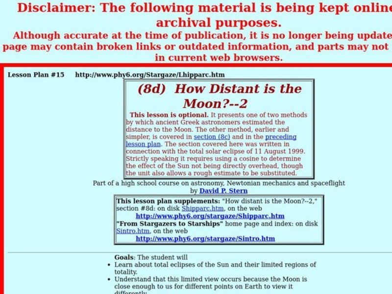 How Distant is the Moon?--2 Lesson Plan
