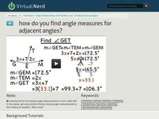 How Do You Find Angle Measures for Adjacent Angles? Instructional Video
