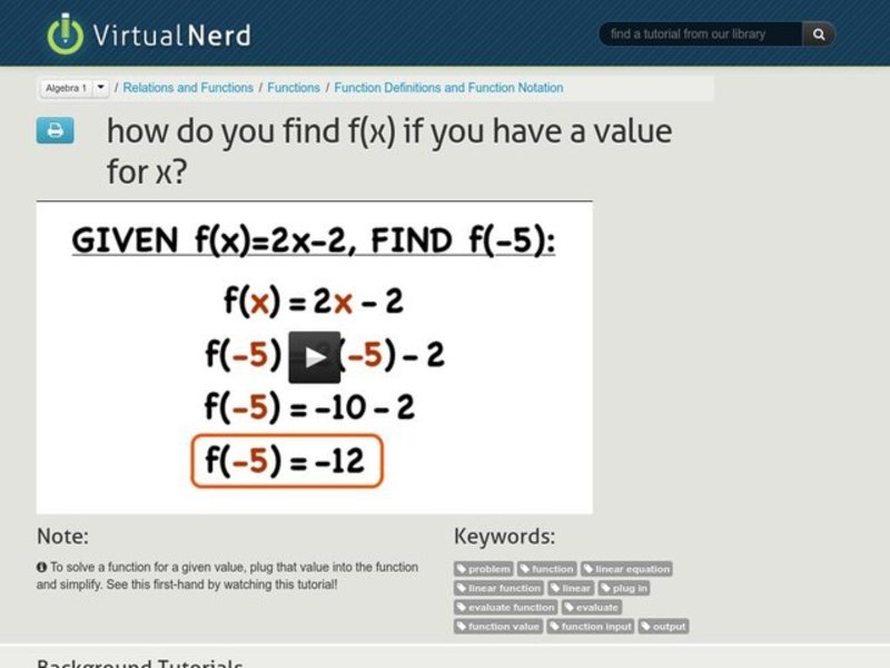 How Do You Find f(x) If You Have a Value For x? Instructional Video